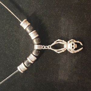 Silver Spider Skull Black Necklace